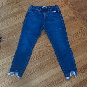 LOFT Dark Blue Cropped Jeans with Frayed Hem
